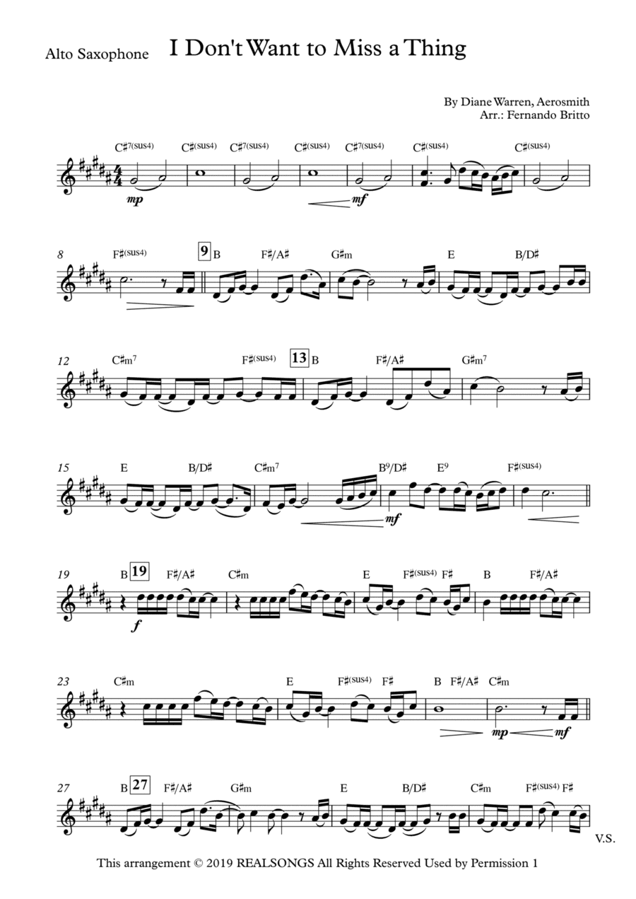 I Don't Want To Miss A Thing (arr. Fernando Britto)