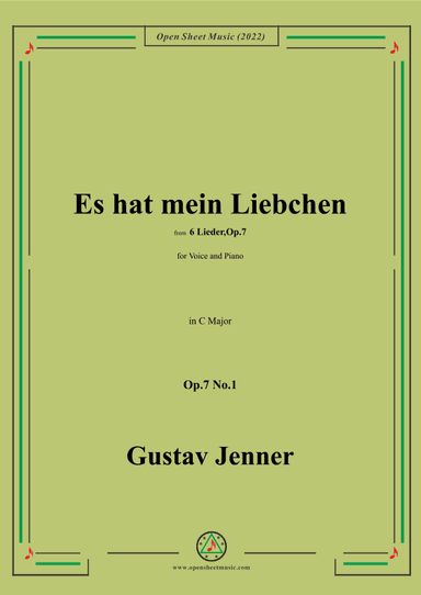 Jenner-Es hat mein Liebchen,in C Major,Op.7 No.1 (arr. OSM Press)