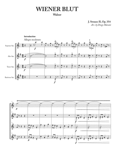 Wiener Blut for Saxophone Quartet (arr. Diego Marani)
