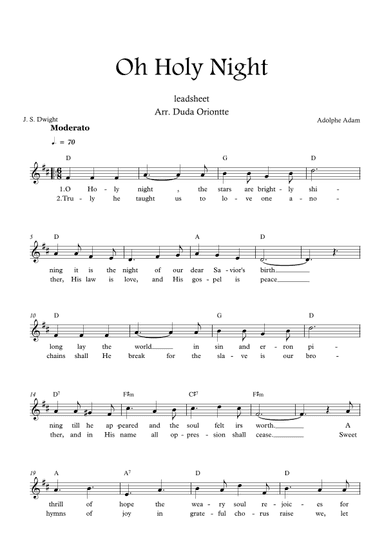 Oh Holy Night (D major - leadhsheet - with lyrics) (arr. Duda Oriontte)