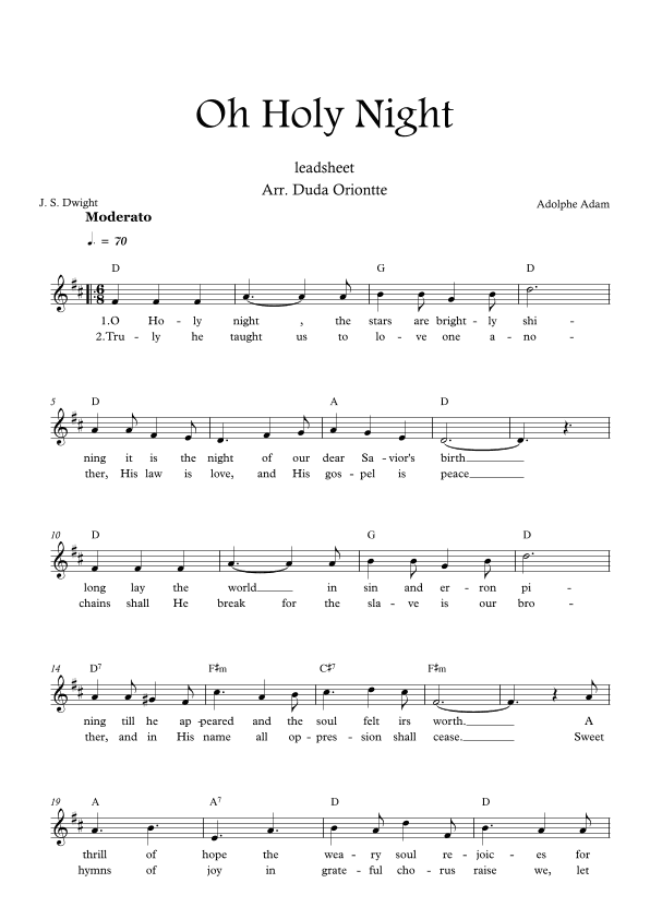 Oh Holy Night (D major - leadhsheet - with lyrics) (arr. Duda Oriontte)