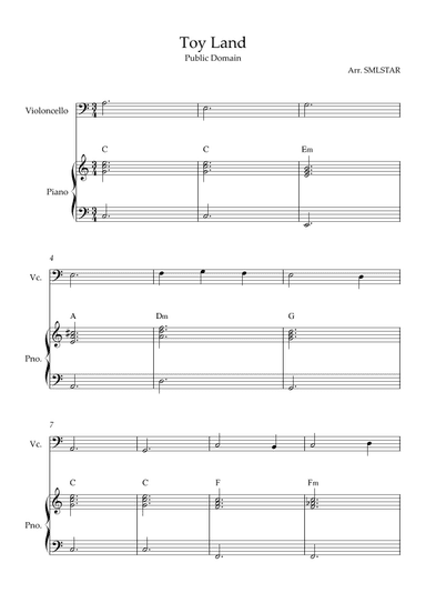 Toy Land CELLO and PIANO sheet music (arr. SMLStar)