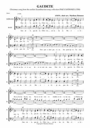 GAUDETE, from PIAE CANTIONES, for SATB choir a cap. (arr. Marilena Zlatanou)