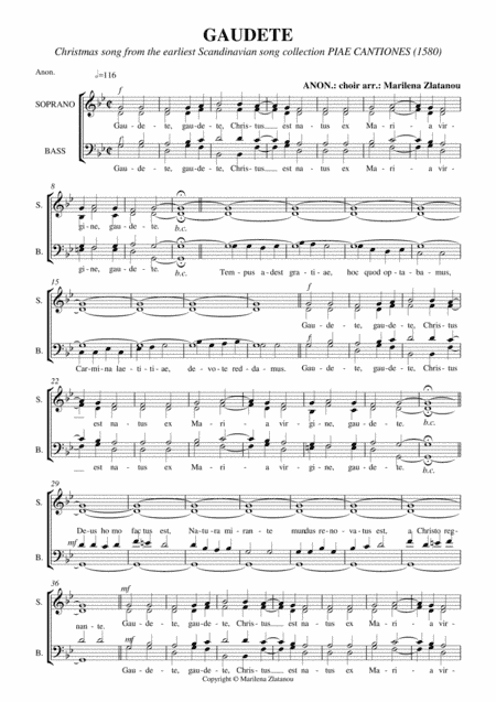 GAUDETE, from PIAE CANTIONES, for SATB choir a cap. (arr. Marilena Zlatanou)