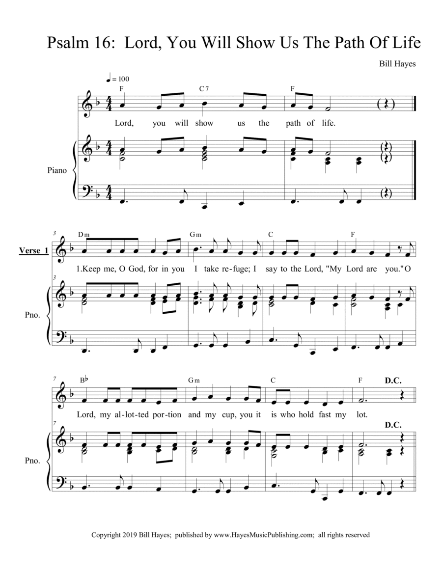 Psalm: 16: Lord You Will Show Us The Path Of Life - piano/vocal