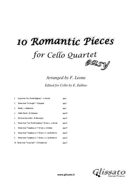 10 Romantic Easy Pieces for Cello Quartet – Full Score and Parts (arr. Francesco Leone)
