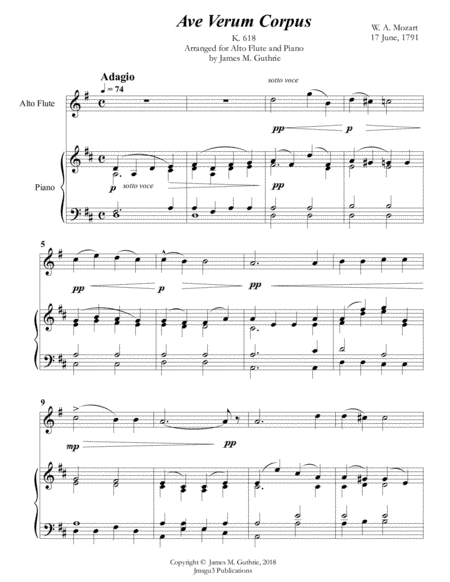 Mozart: Ave Verum Corpus for Alto Flute & Piano (arr. James M. Guthrie, ASCAP)