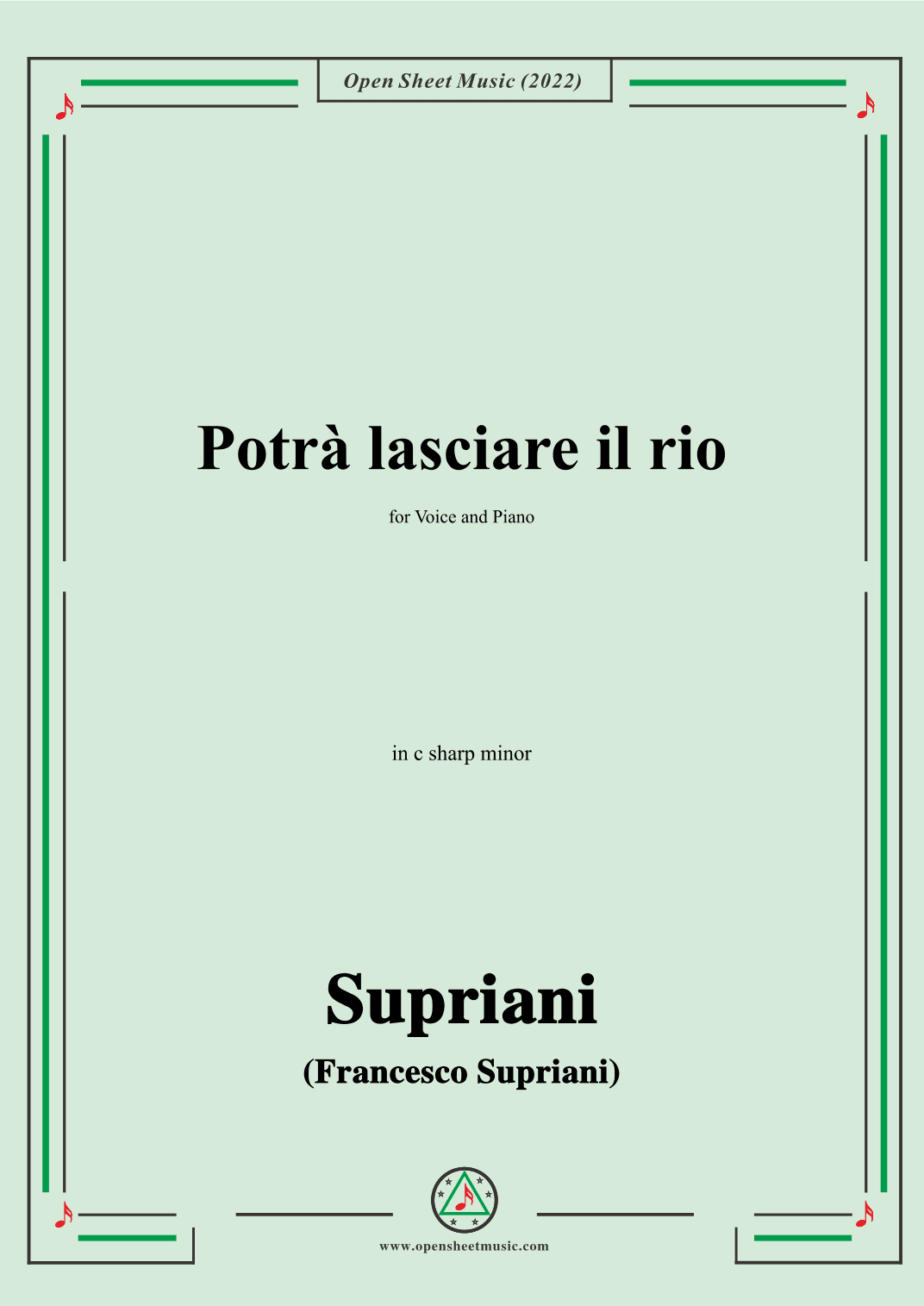 Supriani-Potrà lasciare il rio,in c sharp minor,for Voice and Piano (arr. OSM Press)