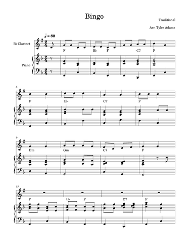 Bingo (Clarinet and Piano) (arr. Tyler Adams)