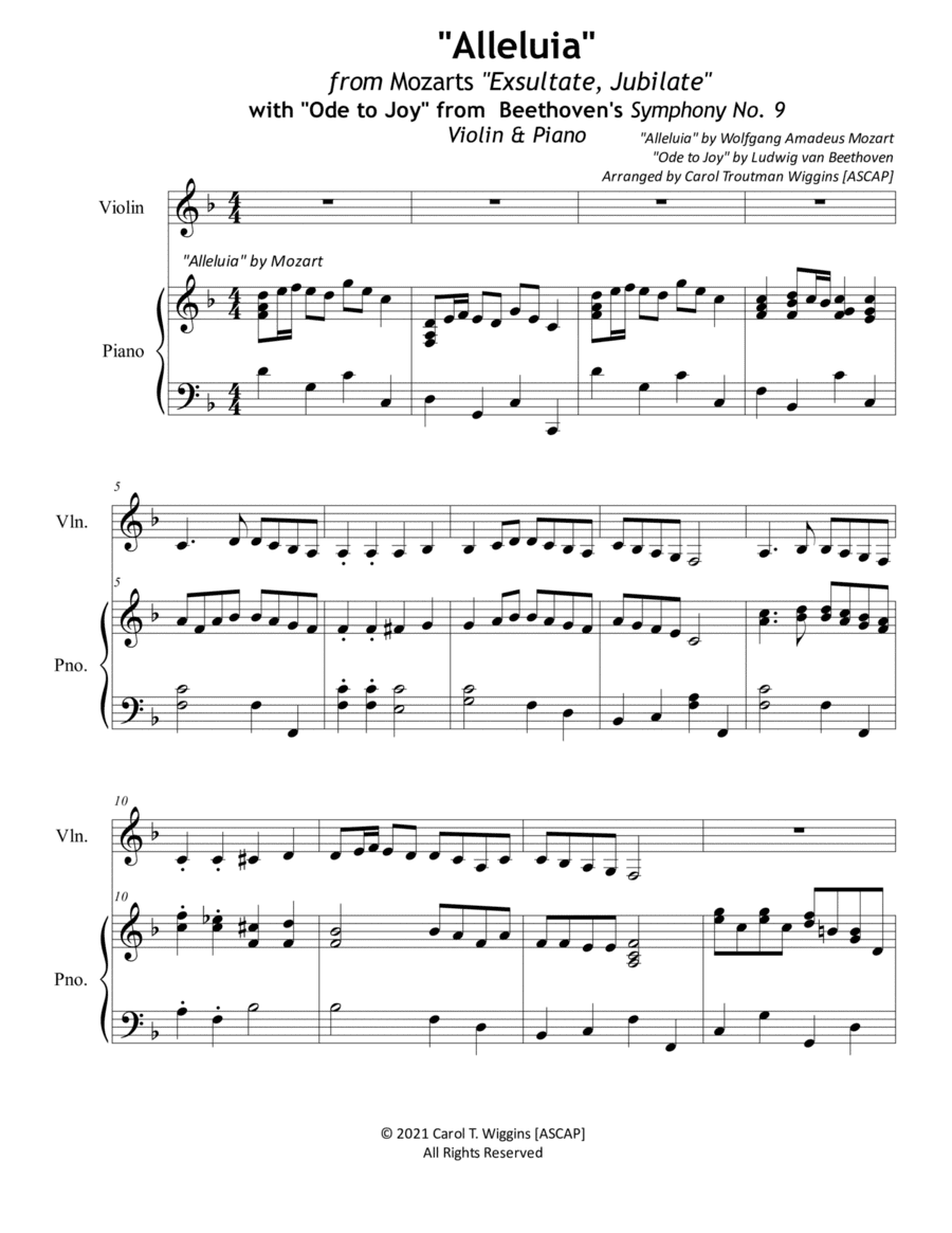 Alleluia with Ode to Joy (Violin & Piano) (arr. Carol Troutman Wiggins)