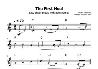 The First Noel - (C Major - with note names) (arr. Valdir Maia)