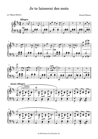 Je Te Laisserai Des Mots (arr. Miguel Ribeiro)