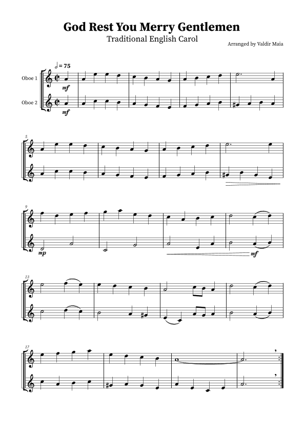 God Rest You Merry Gentlemen - Oboe Duet (arr. Valdir Maia)