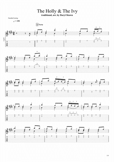 The Holly and the Ivy (traditional), for solo fingerstyle guitar (arr. Daryl Shawn)