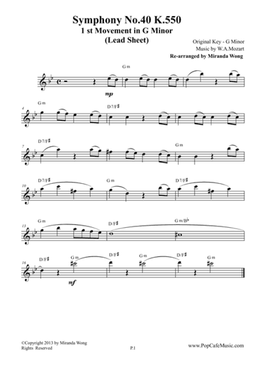 Symphony No.40 K.550 - 1st Movement in G Minor for Violin or Flute Solo (arr. Miranda Wong)