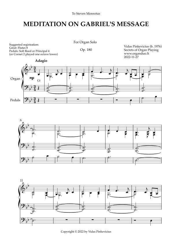 Meditation on Gabriel's Message, Op. 180 (Organ Solo) by Vidas Pinkevicius