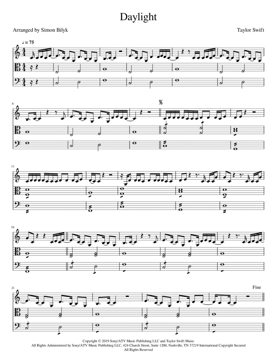 Daylight (arr. Simon Bilyk)