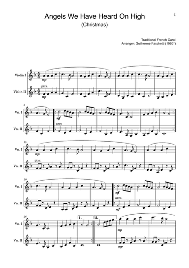Angels We Have Heard On High - Arranged for Violin and Viola. (arr. Guilherme Facchetti)