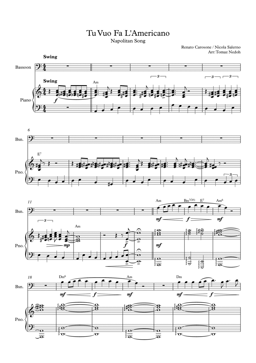 Tu Vuo Fa L'americano (arr. Tomaz Nedoh)
