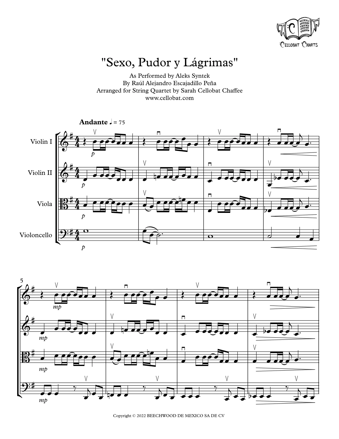Sexo, Pudor Y Lagrimas (arr. Sarah Cellobat Chaffee)