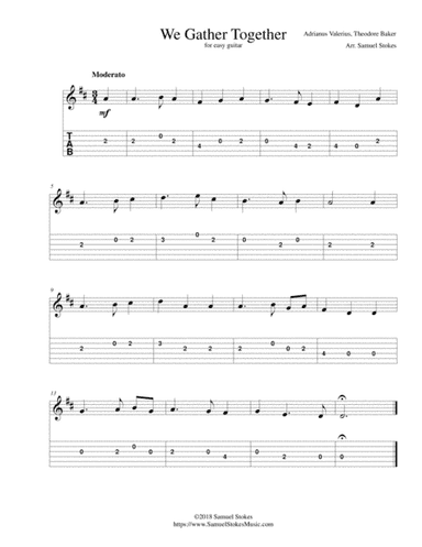 We Gather Together (The Thanksgiving Hymn) - for easy guitar with TAB (arr. Samuel Stokes)