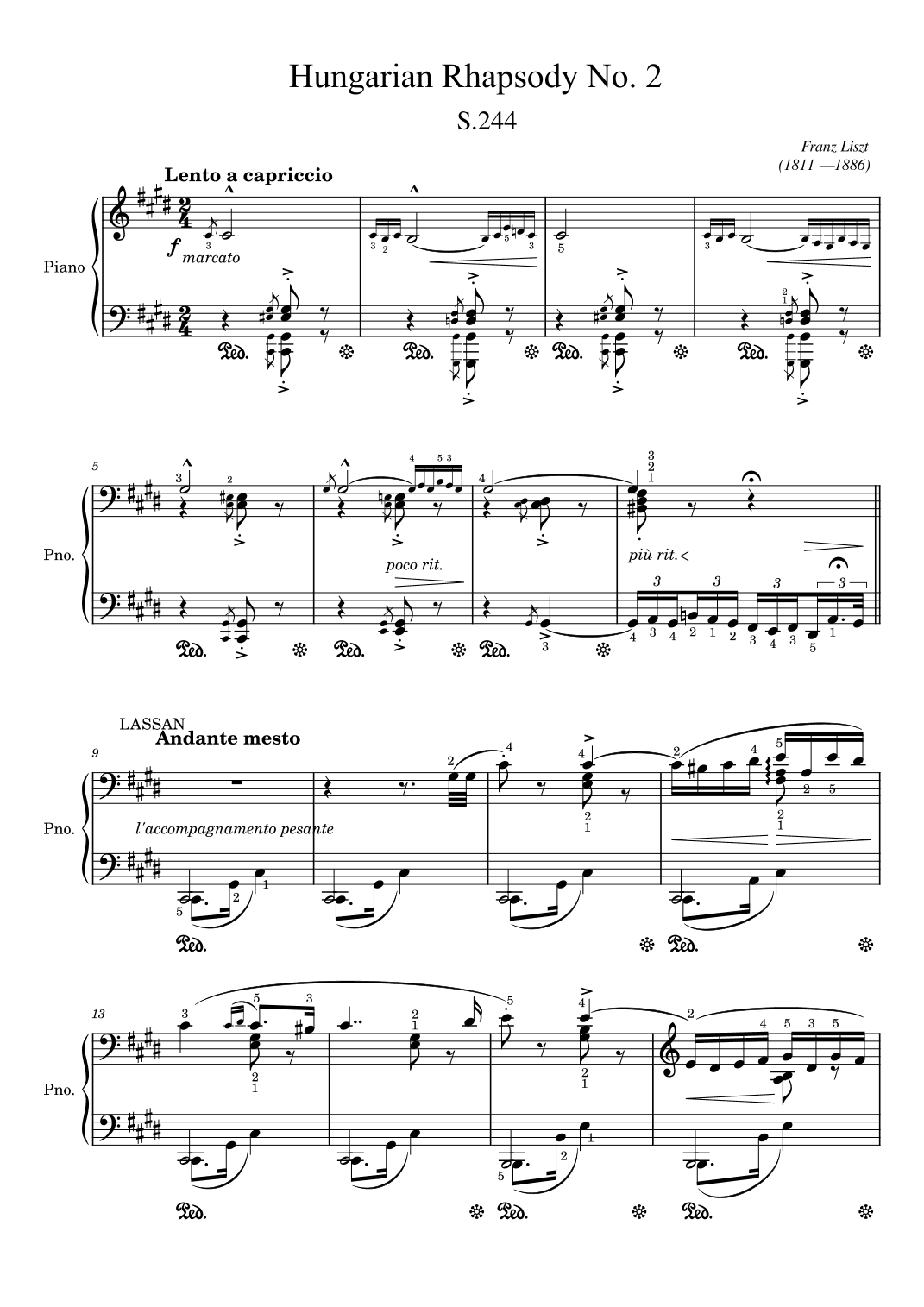 Hungarian Rhapsody No.2,S.244,F.Liszt,in C sharp minor,Piano Solo With Fingering (arr. poon)