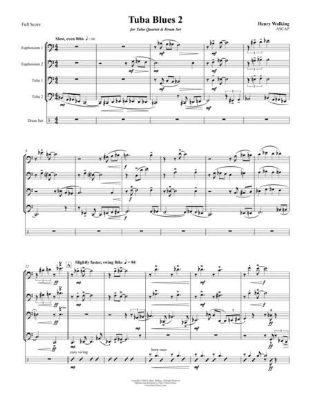 Tuba Blues 2 for Tuba Quartet and Drum kit