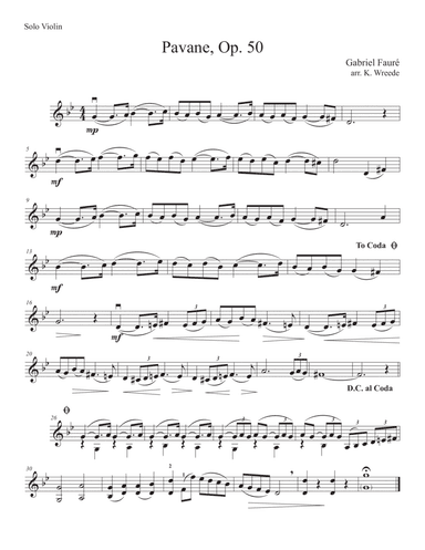 Pavanne, Op. 50 (Faure) for solo violin (arr. K. Wreede)