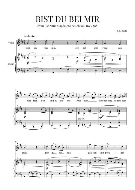 Bist du Bei Mir (D-Major) (arr. Cadenza Editions)
