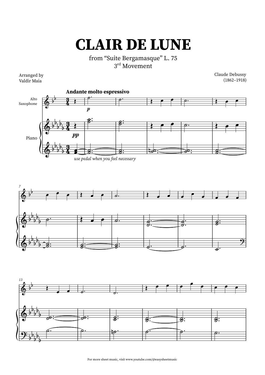 Clair de Lune - Alto Sax and Piano (arr. Valdir Maia)