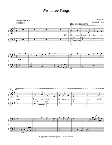 We Three Kings (elementary piano with optional duet) (arr. Sandra Zylstra)