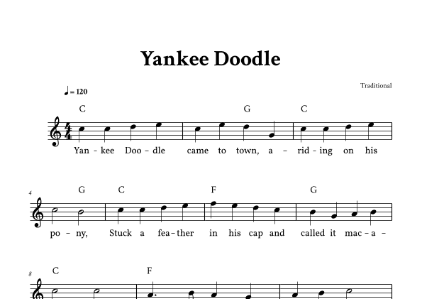 Yankee Doodle - Lead Sheet (C Major - Traditional) (arr. Yuri Noronha)