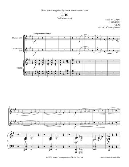 Gade - Allegro Molto- 2nd movement from Piano Trio - Bb Clarinet, Bass Clarinet and Piano. (arr. Anne Christopherson GRSM ARCM)