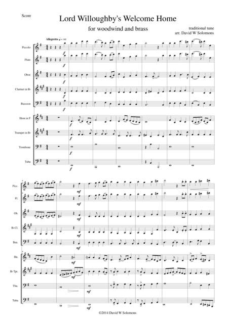 My Lord Willoughby's Welcome home (woodwind and brass nonet version) (arr. David Warin Solomons)