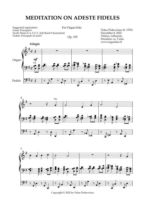 Meditation on Adeste fideles, Op. 193 (Organ Solo) by Vidas Pinkevicius