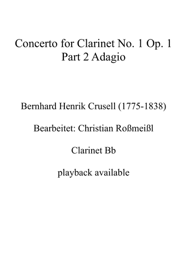 Crusell Concerto for Clarinet No. 1 Op. 1 Part 2 Adagio (arr. Christian Roßmeißl)