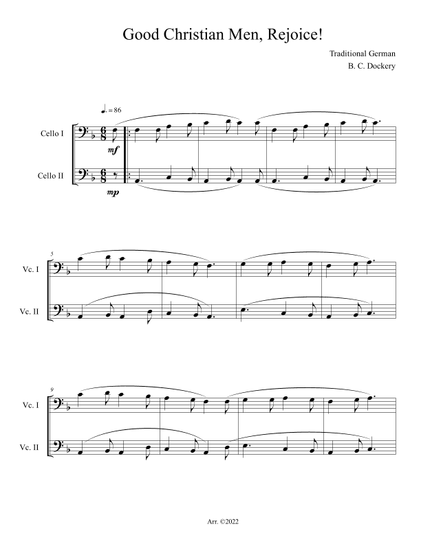 Good Christian Men, Rejoice! (Cello Duet) (arr. B. C. Dockery)