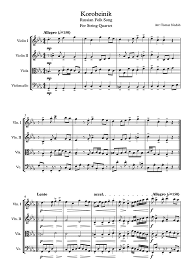 Korobeinik for String Quartet (arr. Tomaz Nedoh)