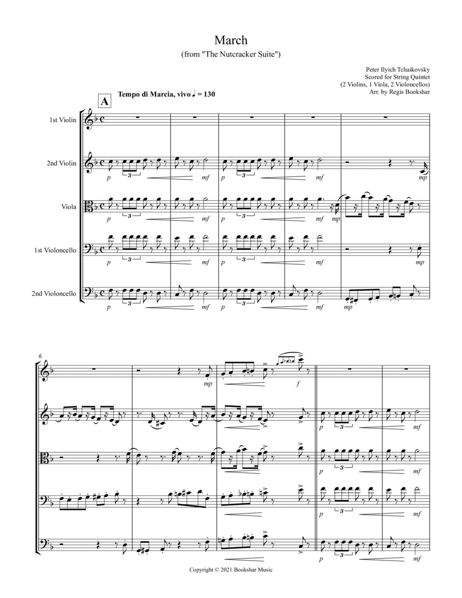 March (from "The Nutcracker Suite") (F) (String Quintet - 2 Violins, 1 Viola, 2 Cellos) (arr. Regis Bookshar)