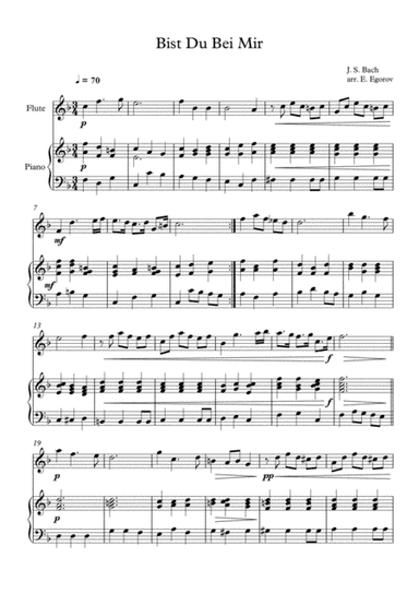 Bist Du Bei Mir, Johann Sebastian Bach, For Flute & Piano