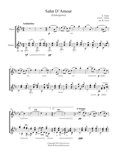 Salut d'Amour (Flute and Guitar) - Score and Parts (arr. K. Love)