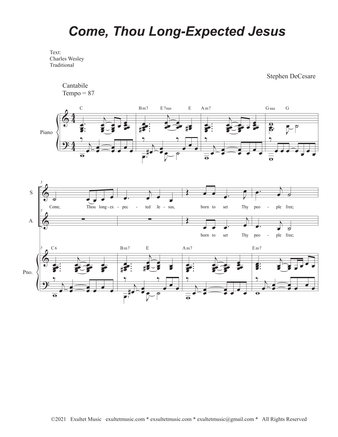 Come, Thou Long-Expected Jesus (2-part choir - (SA)