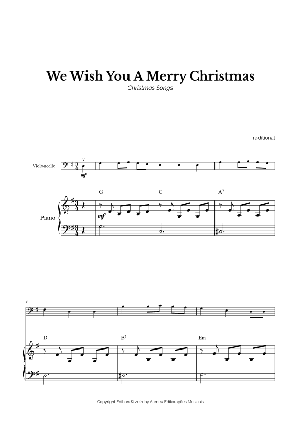 We Wish You A Merry Christmas for Easy Cello and Piano (arr. Marcos Soares)
