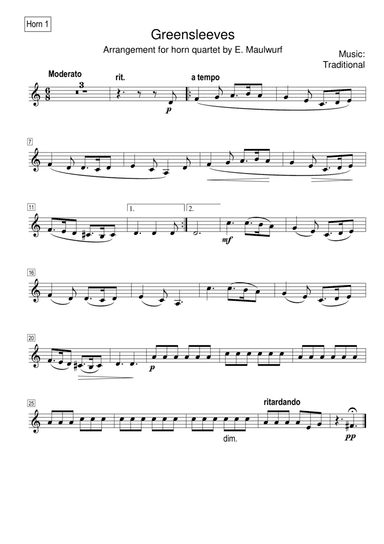 Greensleeves, horn quartet (arr. E. Maulwurf)