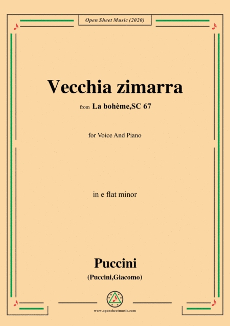 Puccini-Vecchia zimarra,in e flat minor,for Voice and Piano (arr. MSM)