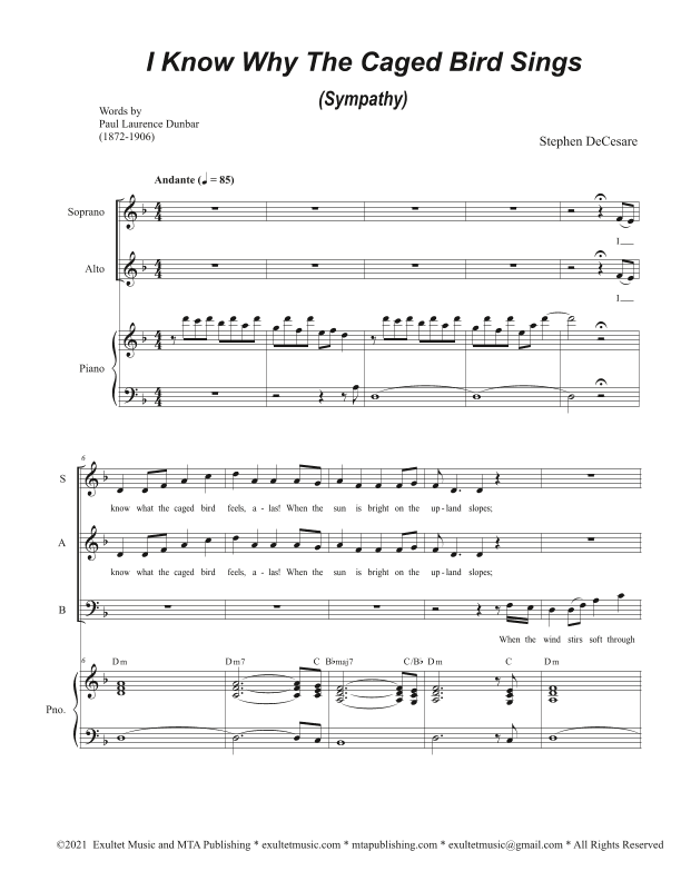 I Know Why The Caged Bird Sings (Sympathy) (Vocal Trio - (SAB)