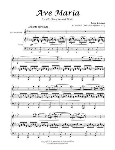 AVE MARIA SCHUBERT for Alto Saxophone & Piano (arr. Morakot Cherdchoo-ngarm)