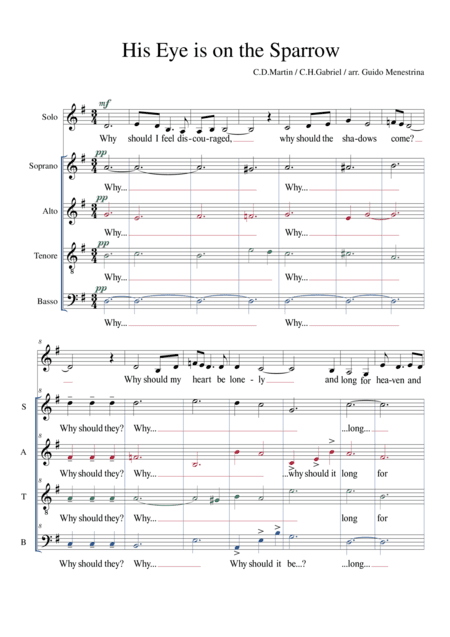 His eye is on the sparrow SATB + Alto Solo a capella arrangement by Guido Menestrina (arr. Guido Menestrina)