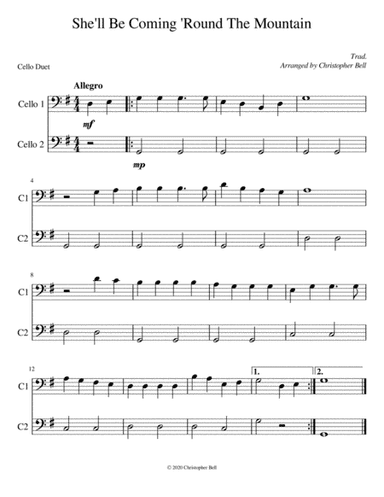 She'll Be Coming 'Round The Mountain - Easy Cello Duet (arr. Christopher Bell)