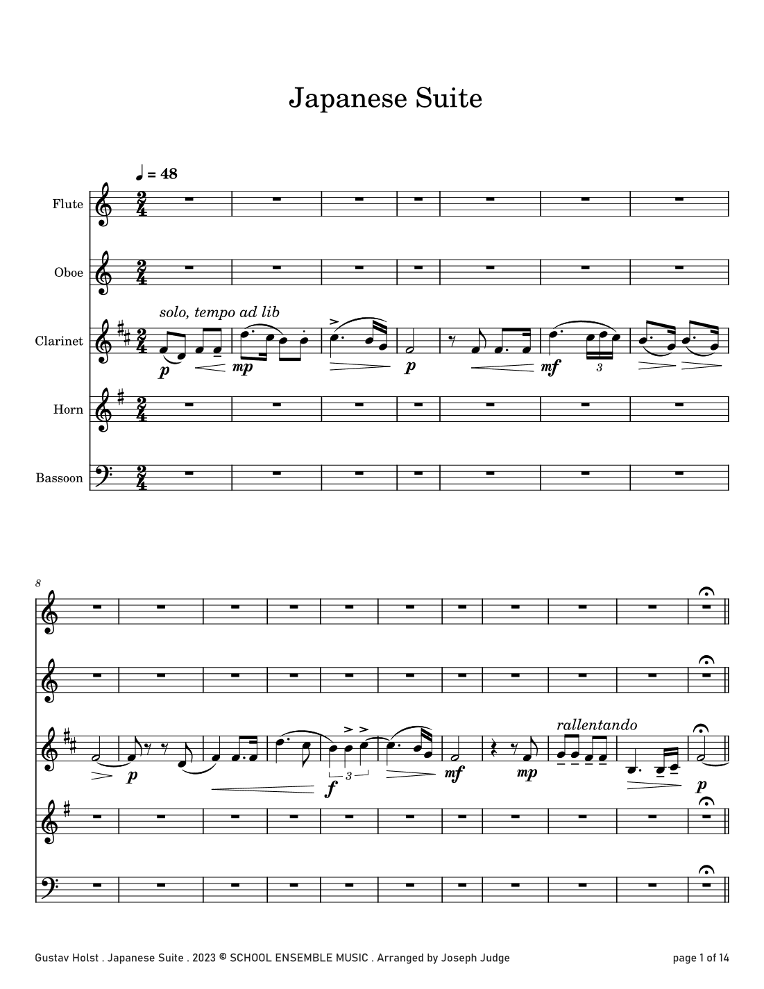 Japanese Suite by Holst for Woodwind Quintet in Schools (arr. Joseph Judge)